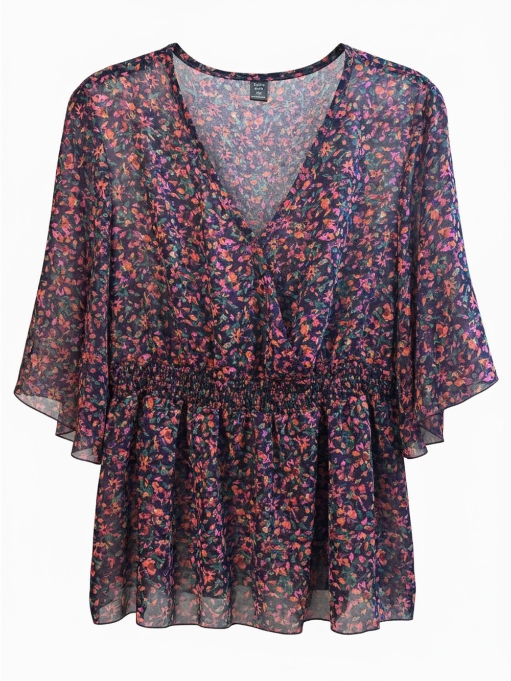 SHEIN Navy Floral V-Neck Peplum Blouse
